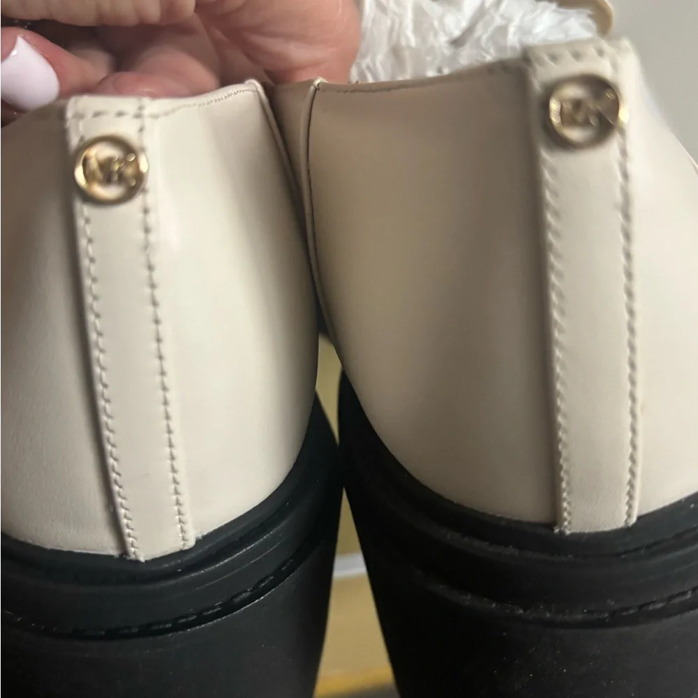 Michael Kors Rocco Block Heeled Loafer Leather LT Cream 9.5 #2